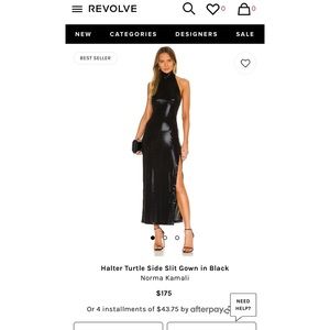 Norma Kamali Halter Turtle Side Slit Gown 🖤